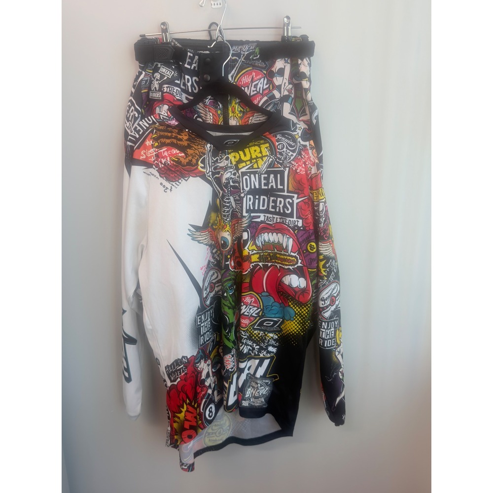 O'Neal Mayhem Motocross Set Mens L/34 Multicolor Excellent Sticker Bomb Graphic